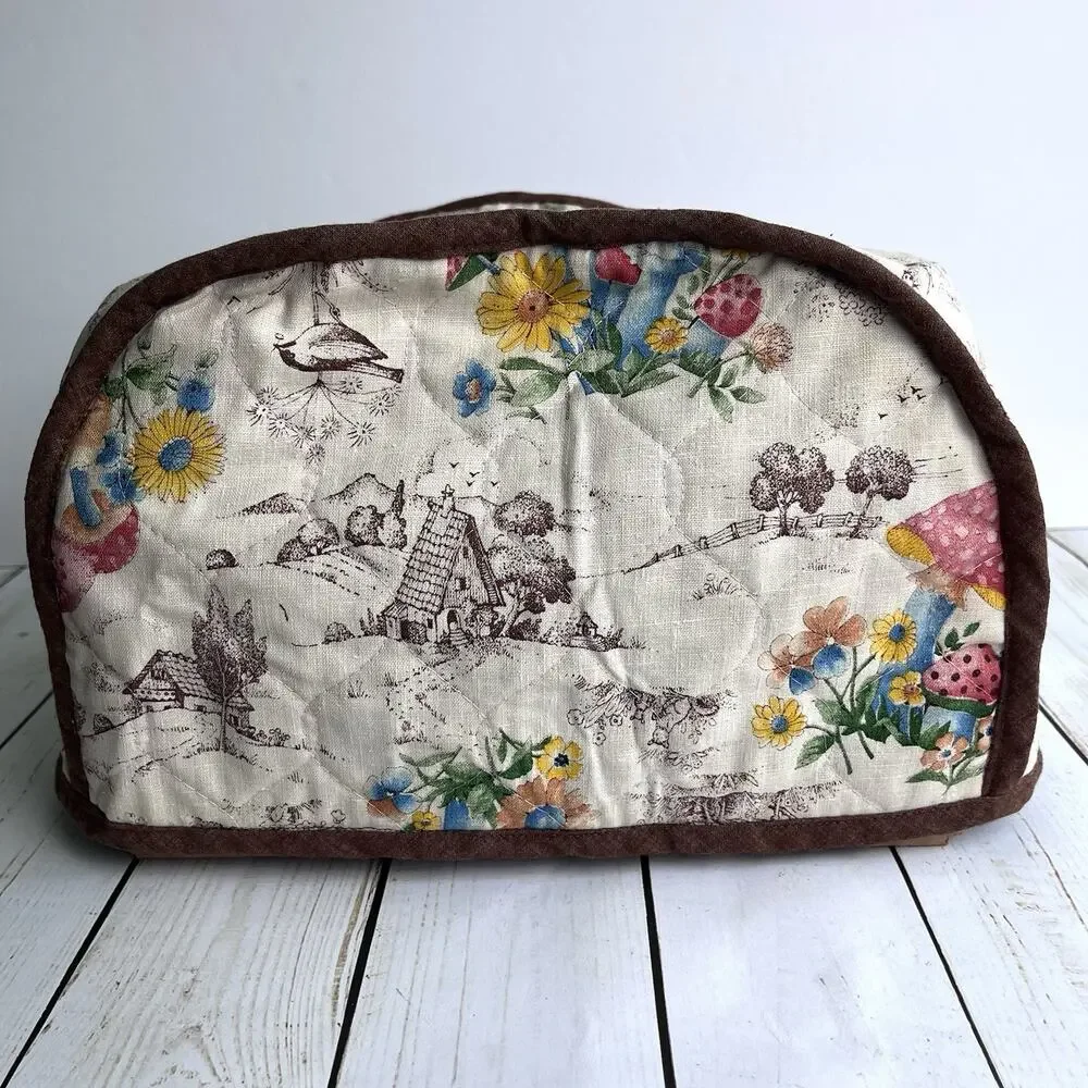 Set of 4 VTG 60s 70s Mushrooms Floral Toile Toaster Cover 2 Placemats 1 Hot Pad